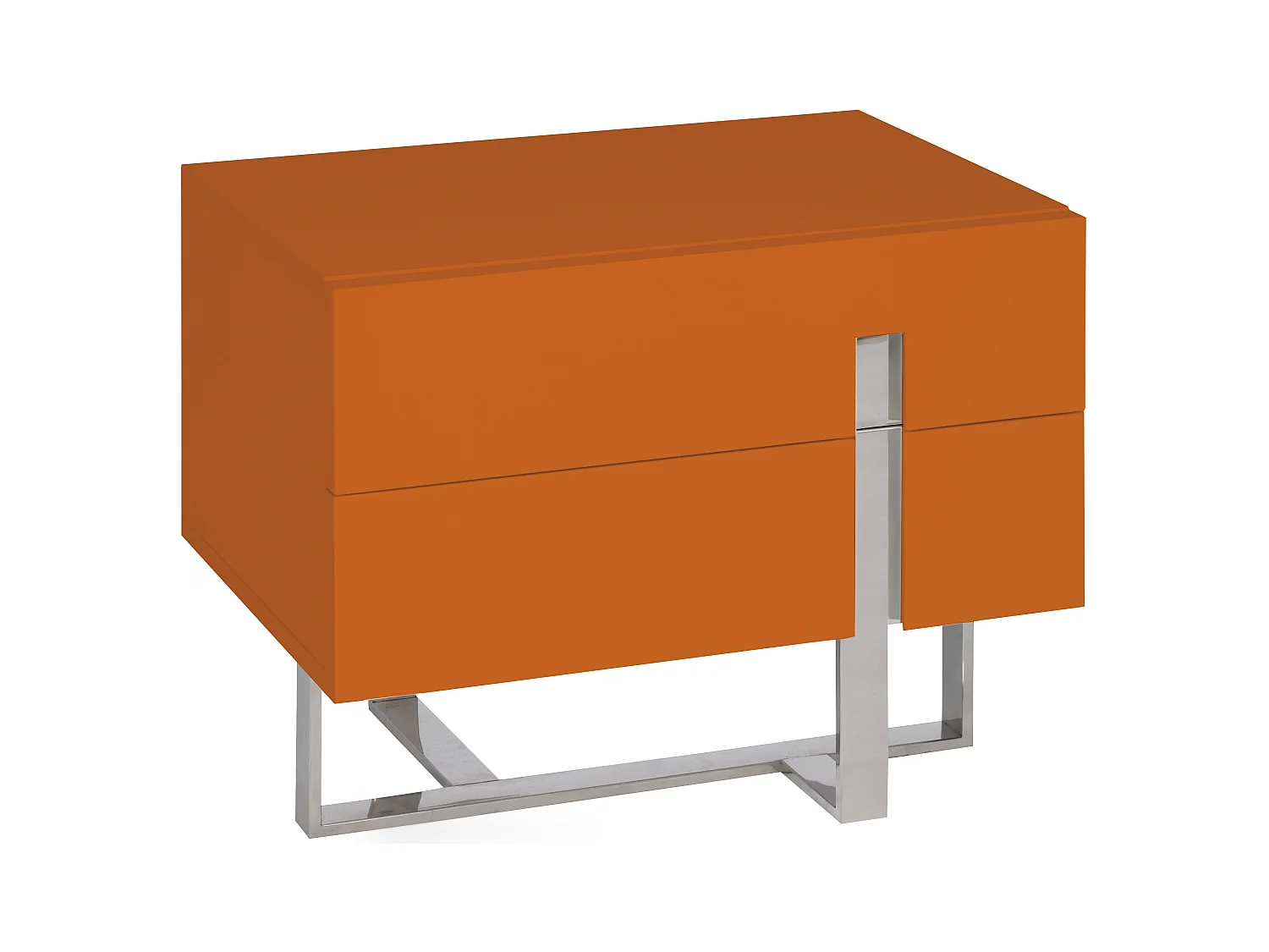 Chevet design bois laqué orange et pieds acier chromé Dezina