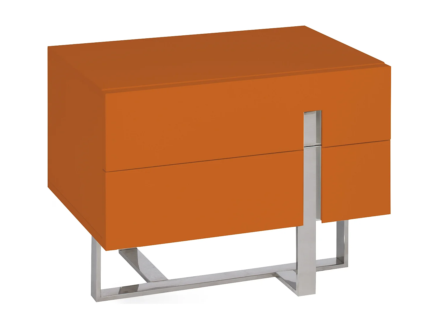 Chevet design bois laqué orange et pieds acier chromé Dezina