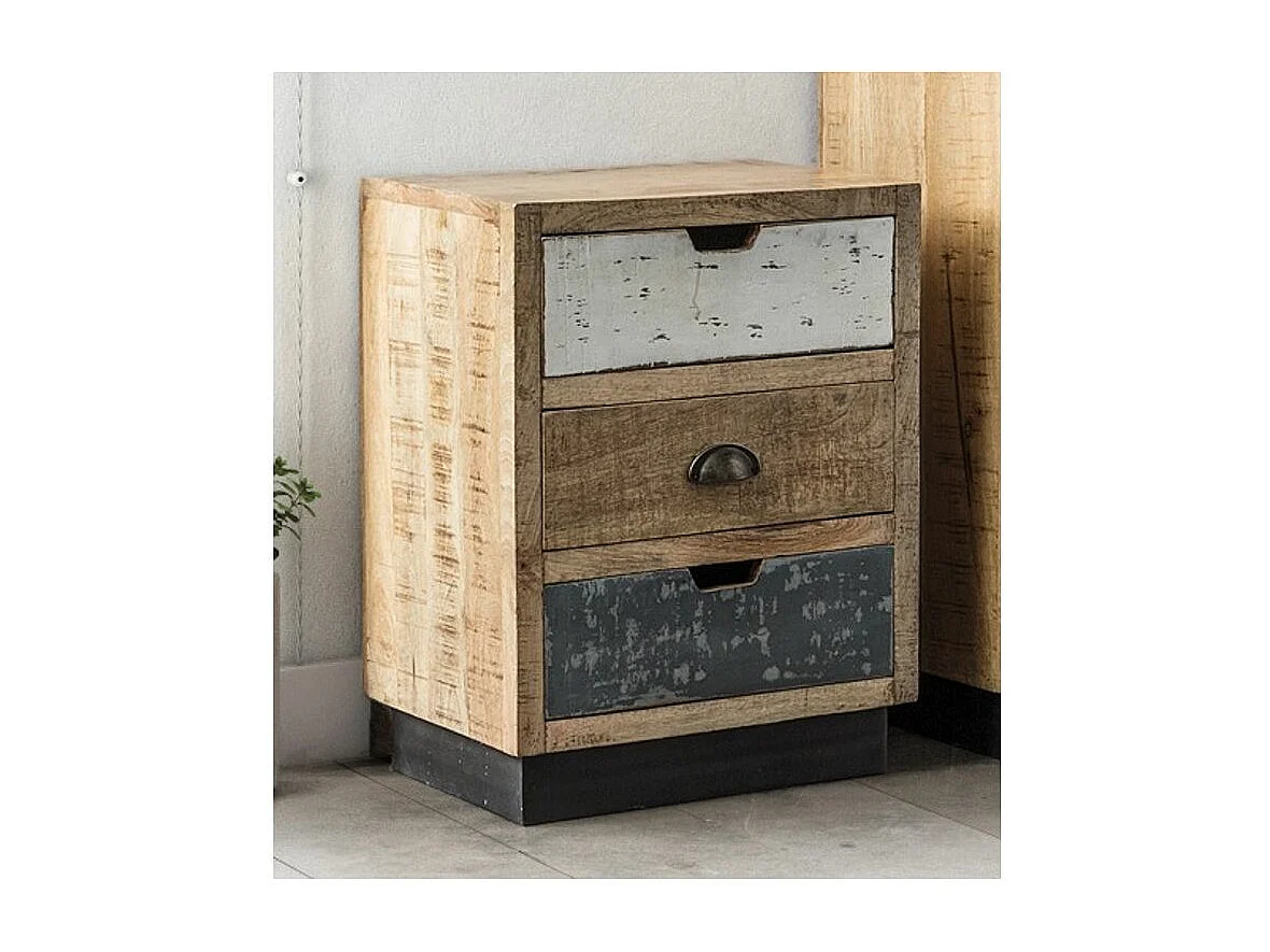 Table de chevet en bois de manguier 3 tiroirs Ely L 45cm