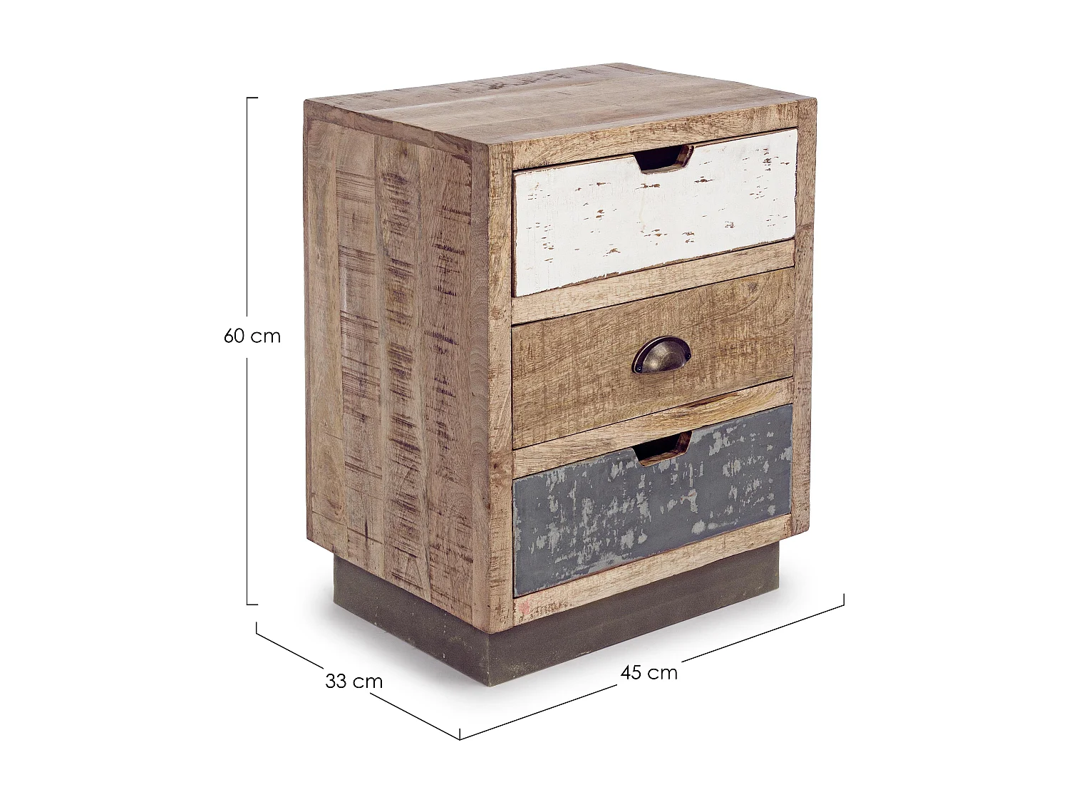 Table de chevet en bois de manguier 3 tiroirs Ely L 45cm