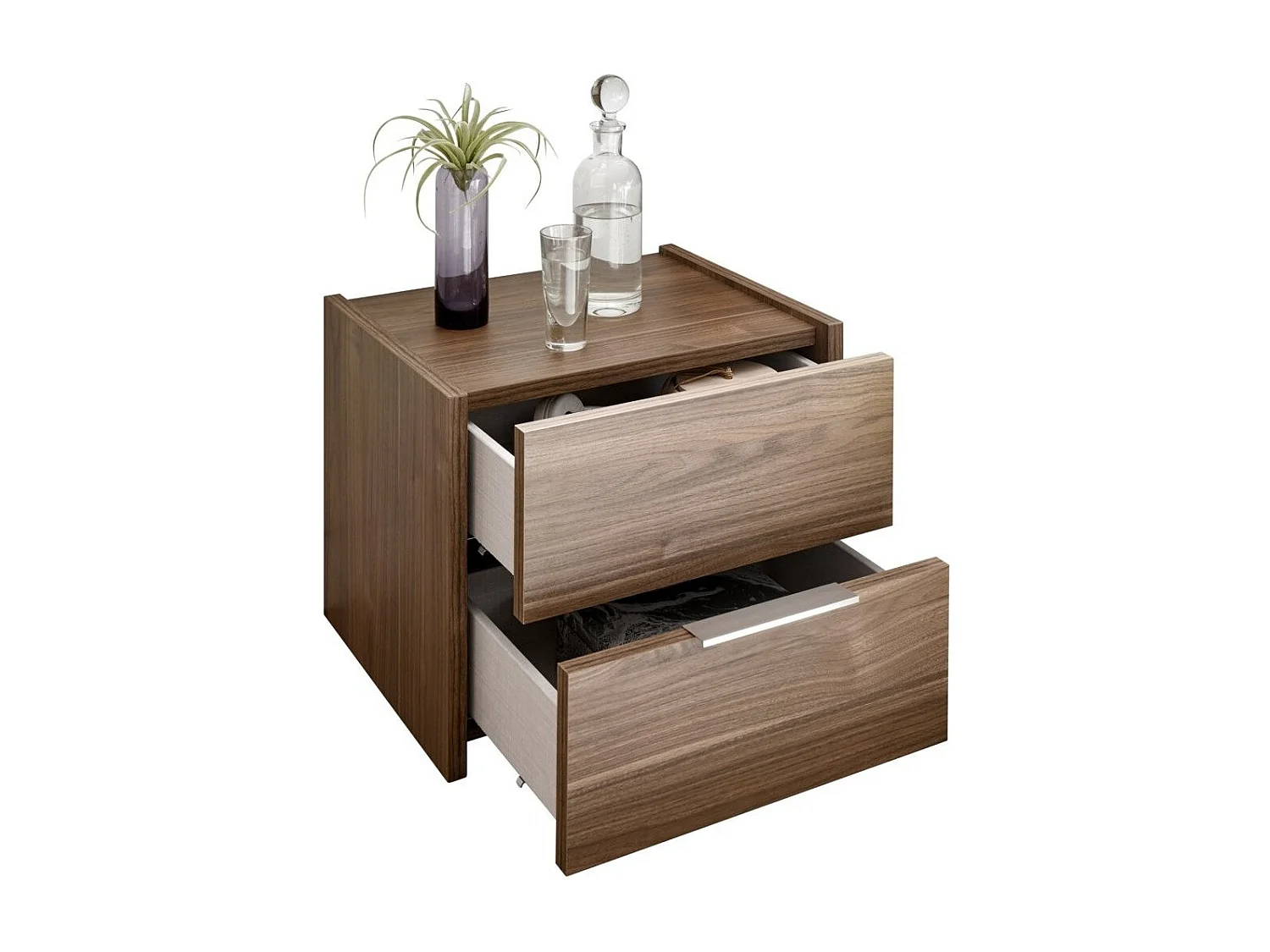 Table de chevet 2 tiroirs bois noyer Durban - Lot de 2