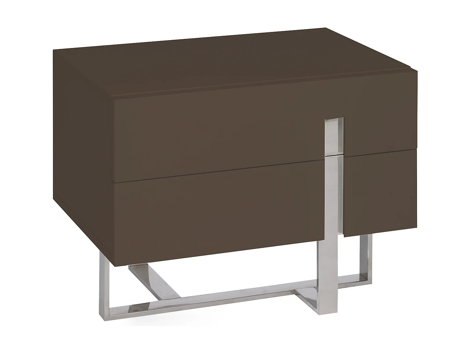 Chevet design bois laqué marron et pieds acier chromé Dezina