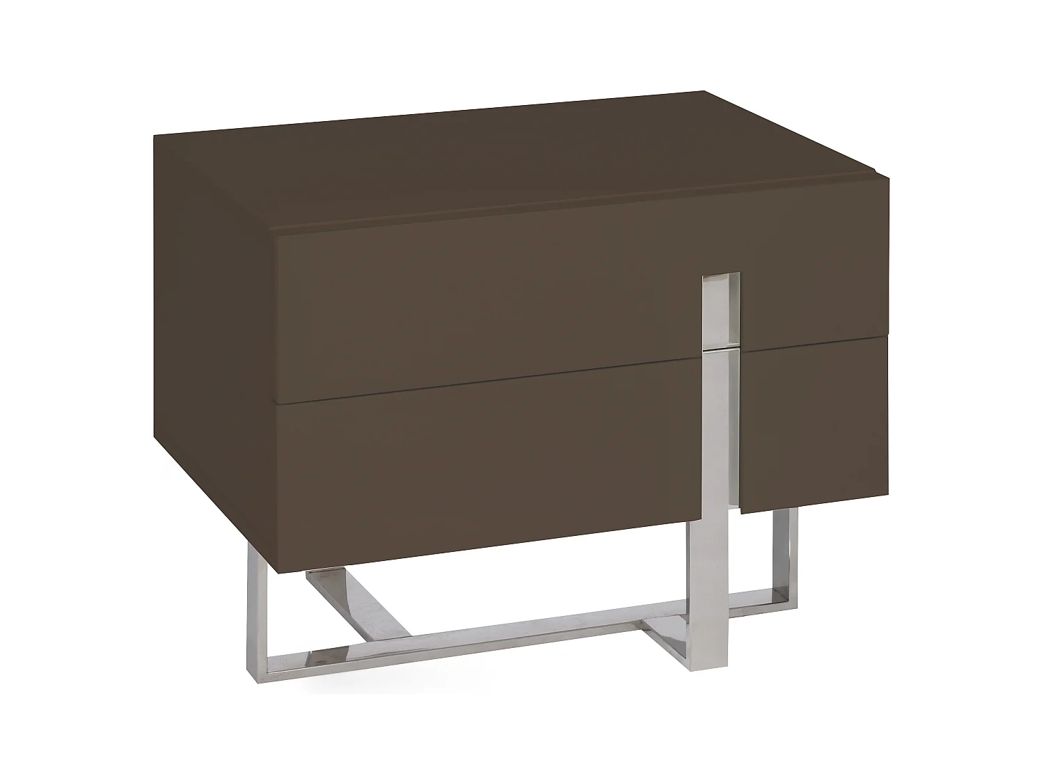 Chevet design bois laqué marron et pieds acier chromé Dezina