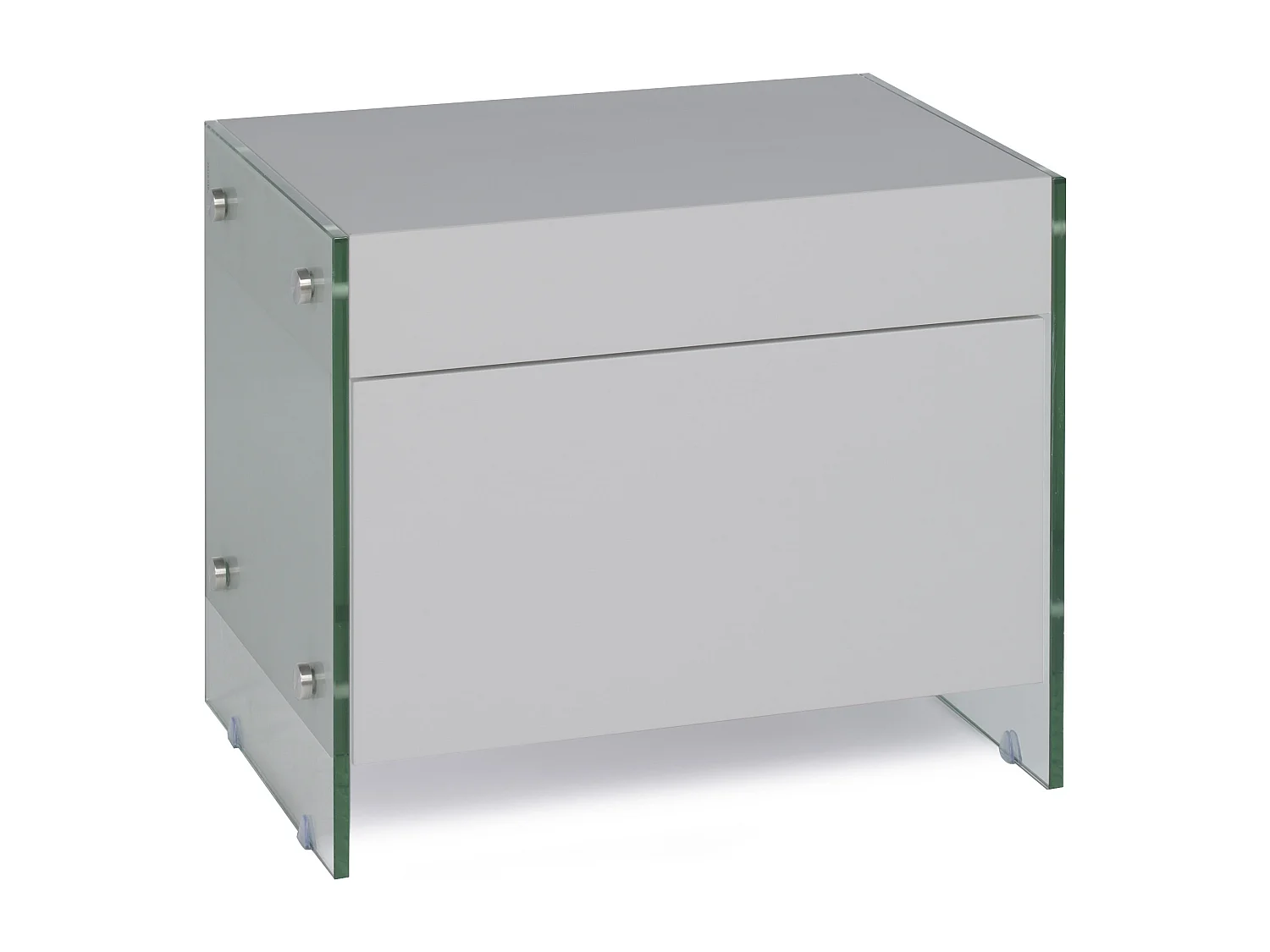 Table de chevet 1 tiroir bois laqué gris et verre trempé Elly