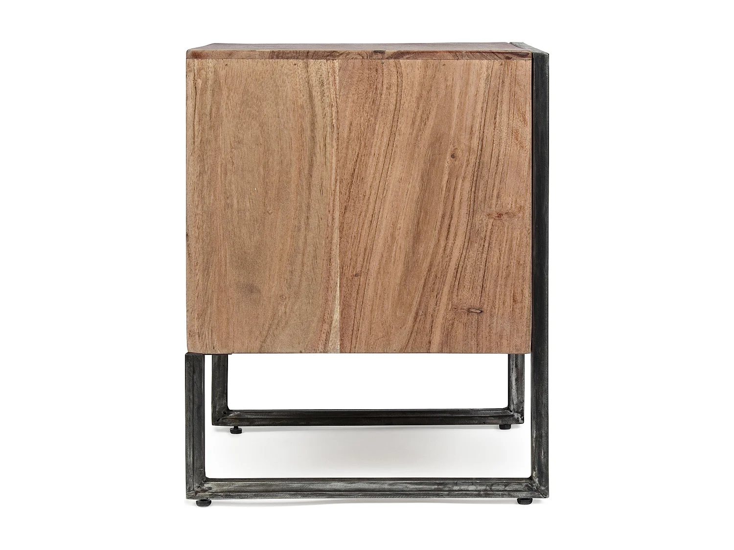 Chevet 1 porte en bois clair d'acacia vernis mat et acier noir Makune 45cm