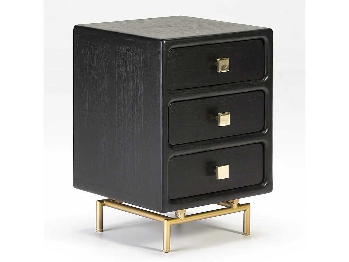 Table de chevet 3 tiroirs bois massif peint noir Bar