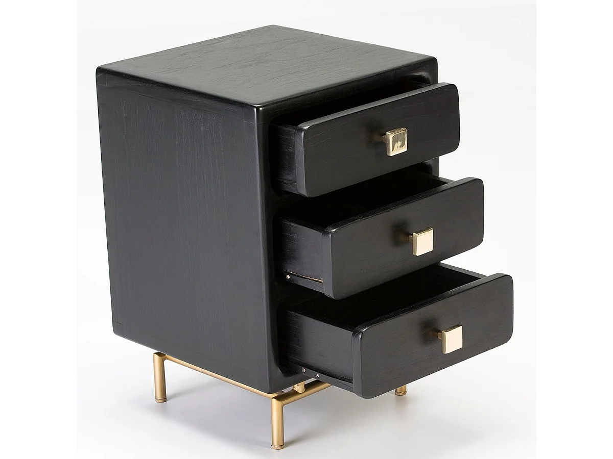 Table de chevet 3 tiroirs bois massif peint noir Bar