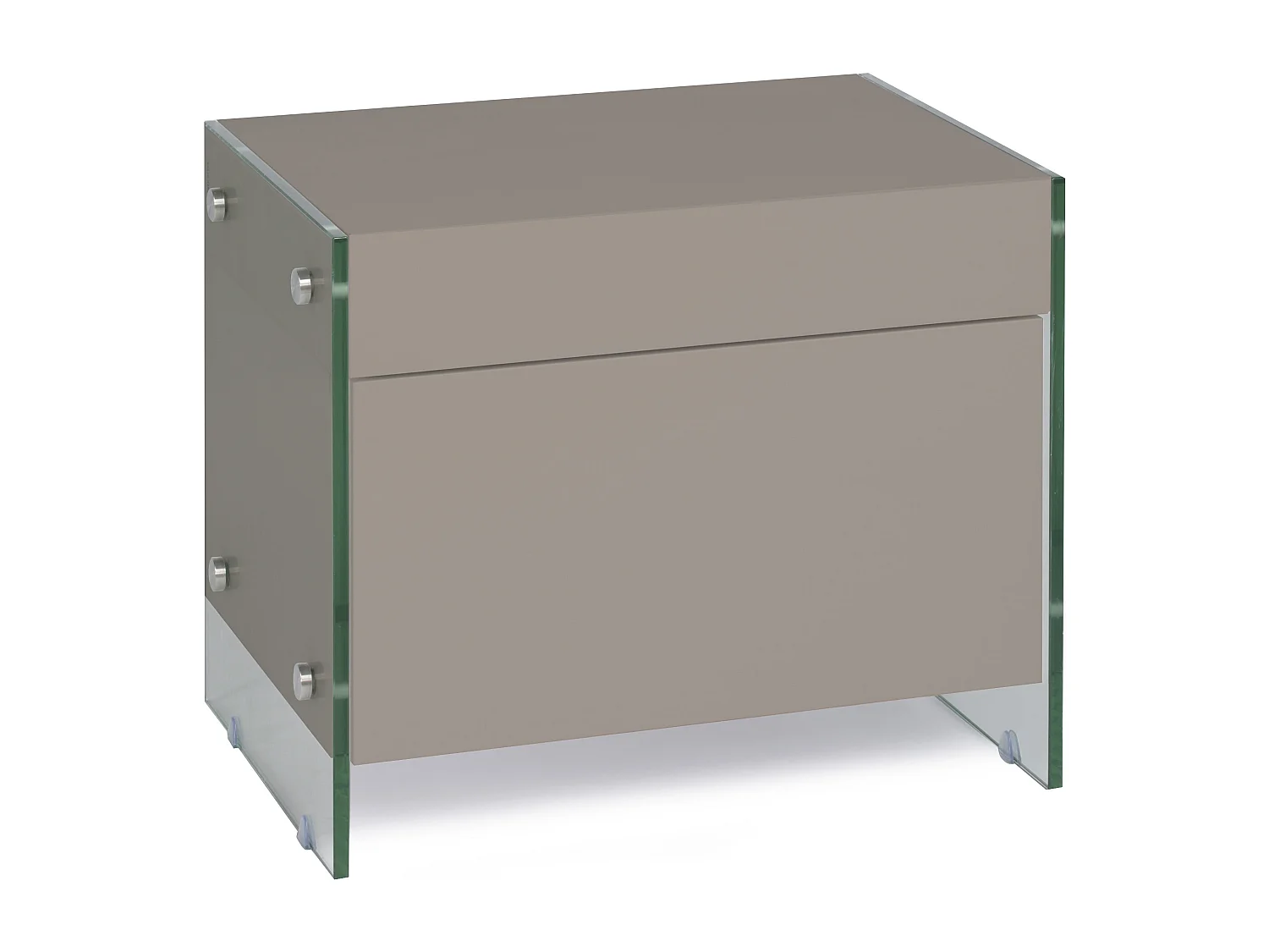 Table de chevet 1 tiroir bois laqué taupe et verre trempé Elly