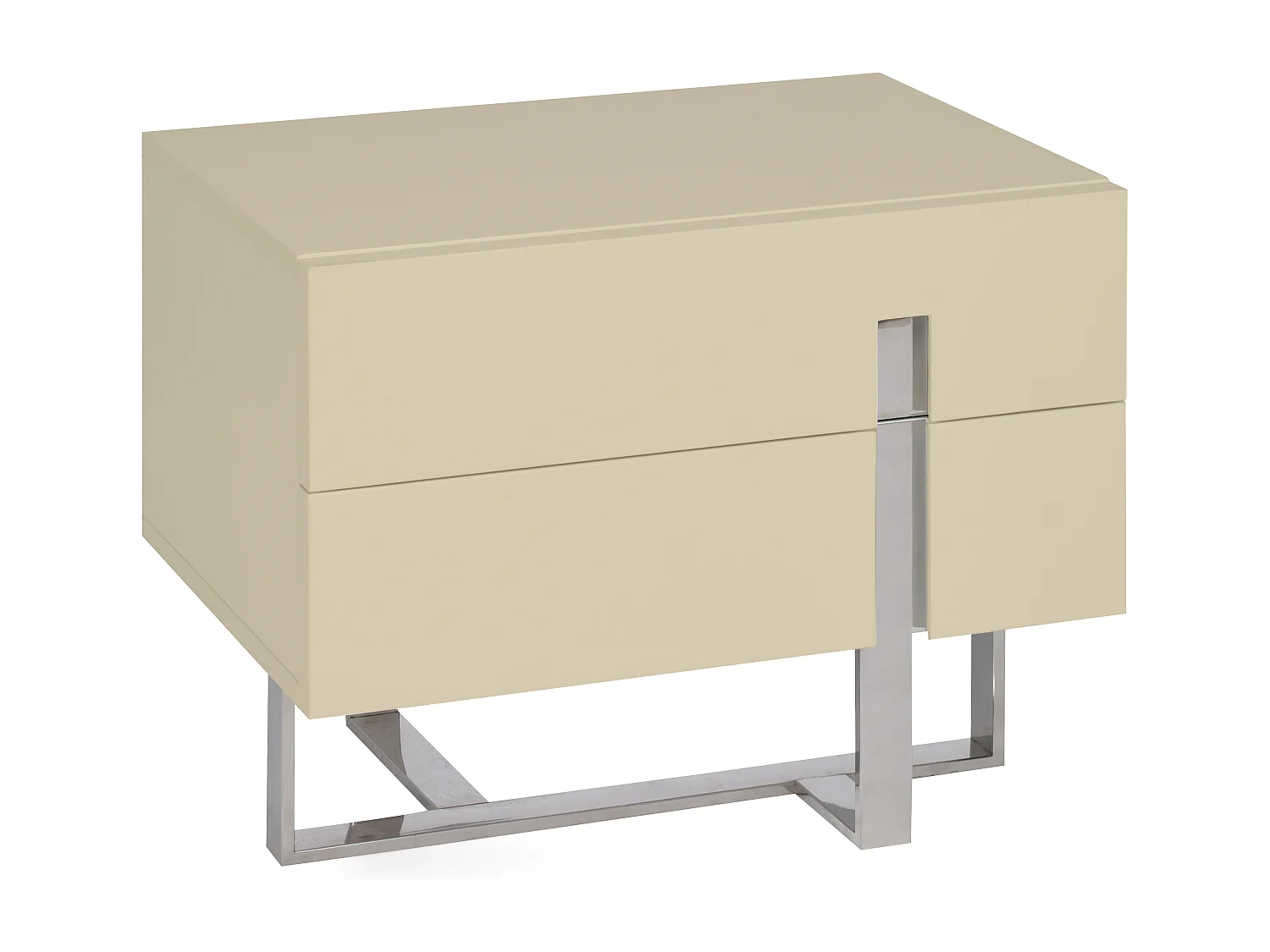 Chevet design bois laqué beige et pieds acier chromé Dezina