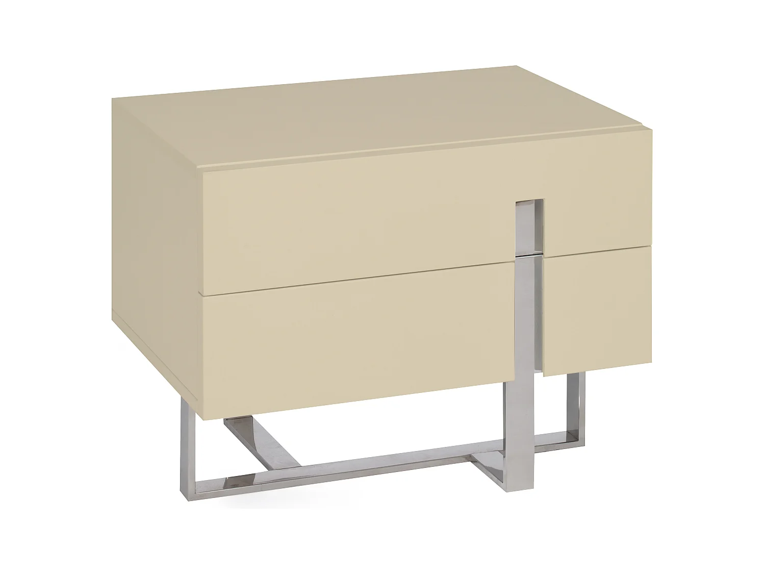 Chevet design bois laqué beige et pieds acier chromé Dezina