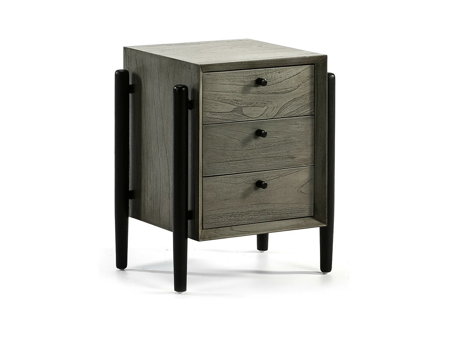 Table de chevet 3 tiroirs bois gris et noir Vazen