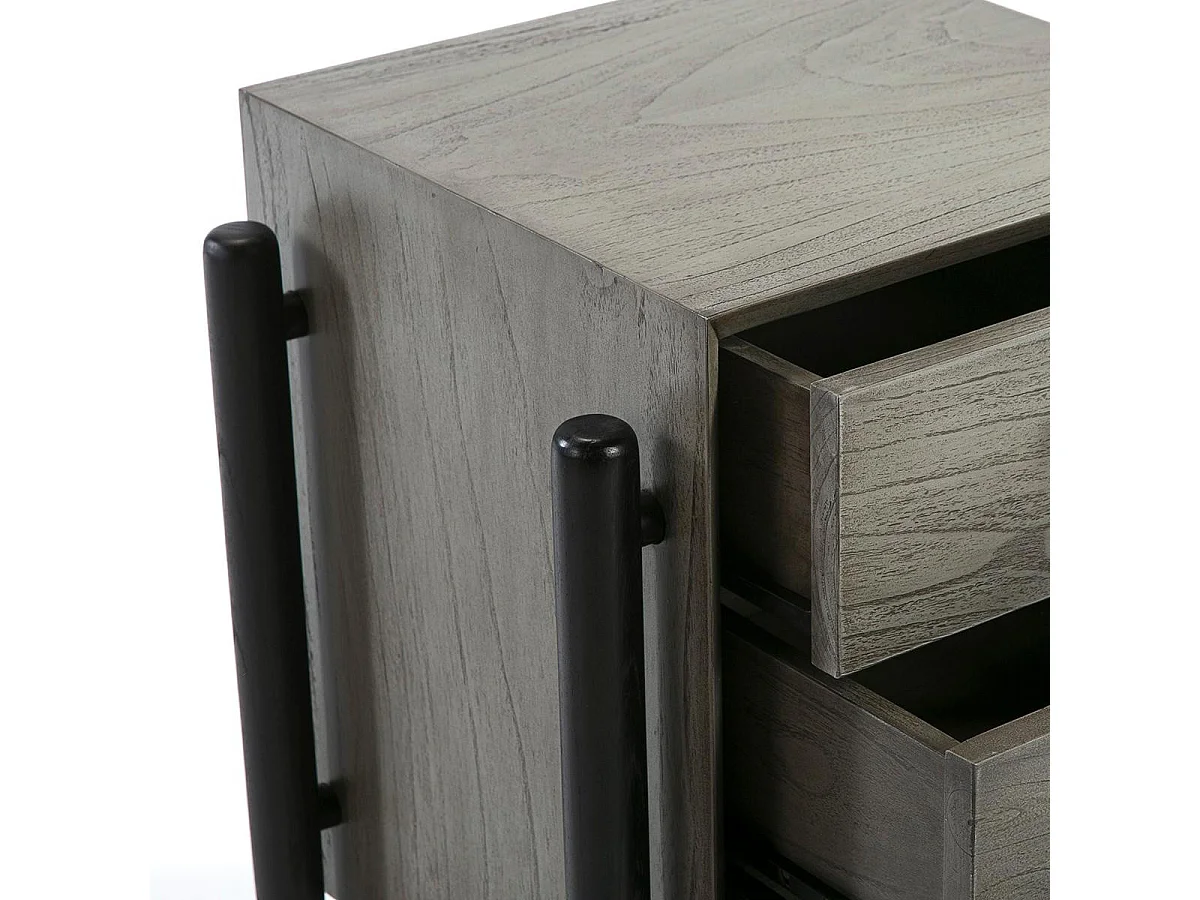 Table de chevet 3 tiroirs bois gris et noir Vazen
