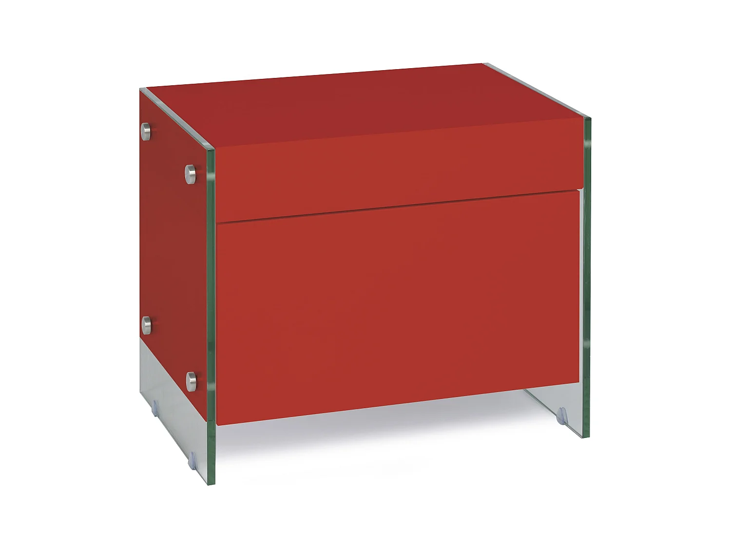 Table de chevet 1 tiroir bois laqué rouge et verre trempé Elly