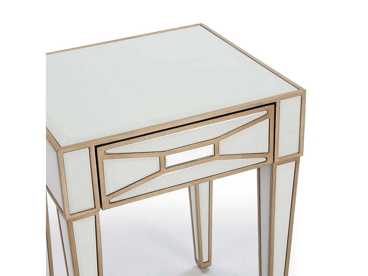 Table de chevet 1 tiroir miroir blanc et transparent Grecy