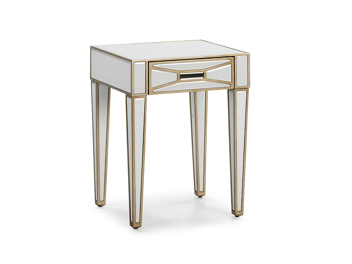 Table de chevet 1 tiroir miroir blanc et transparent Grecy