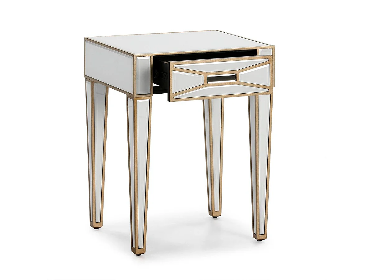 Table de chevet 1 tiroir miroir blanc et transparent Grecy
