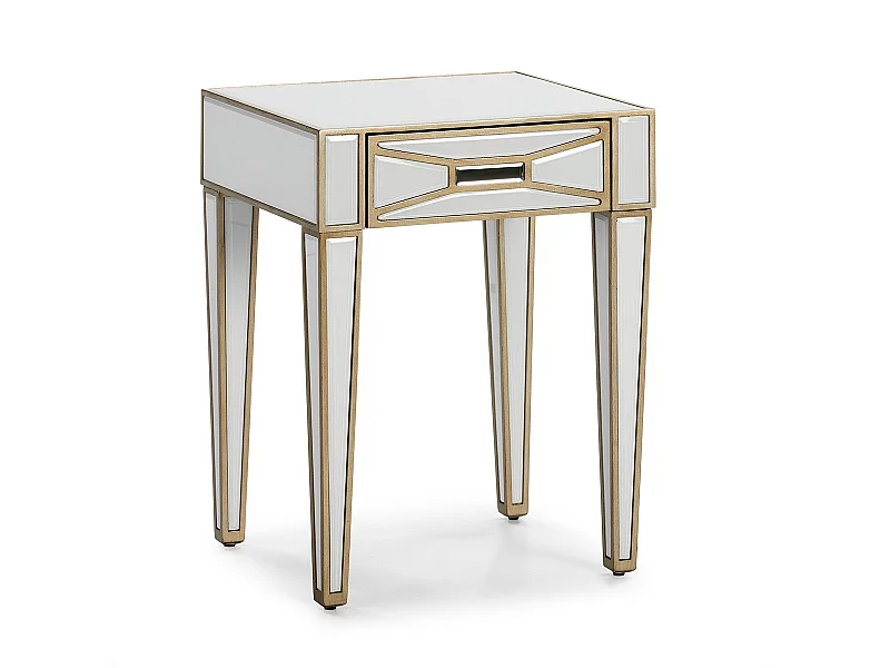 Table de chevet 1 tiroir miroir blanc et transparent Grecy