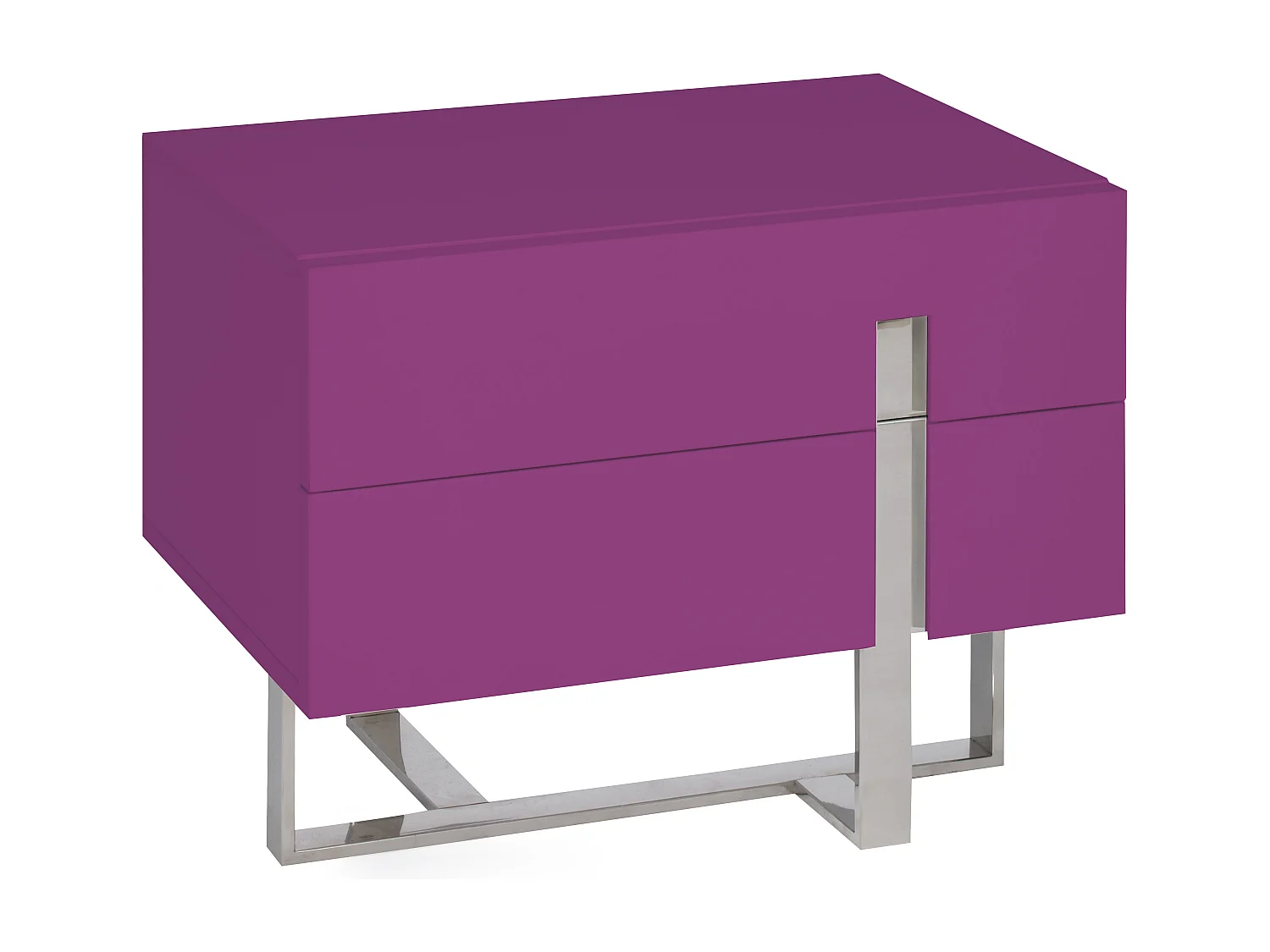 Chevet design bois laqué violet et pieds acier chromé Dezina