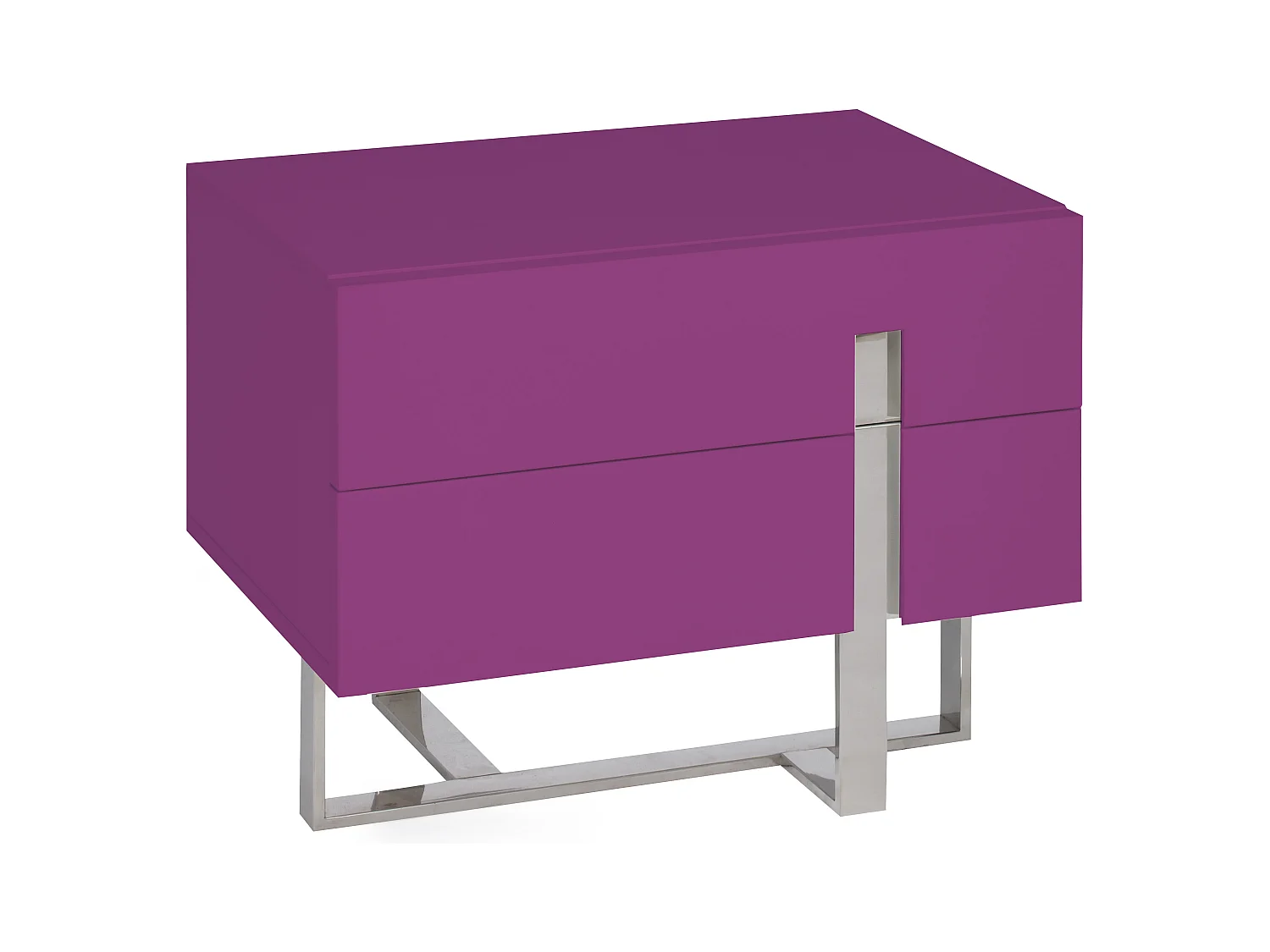 Chevet design bois laqué violet et pieds acier chromé Dezina