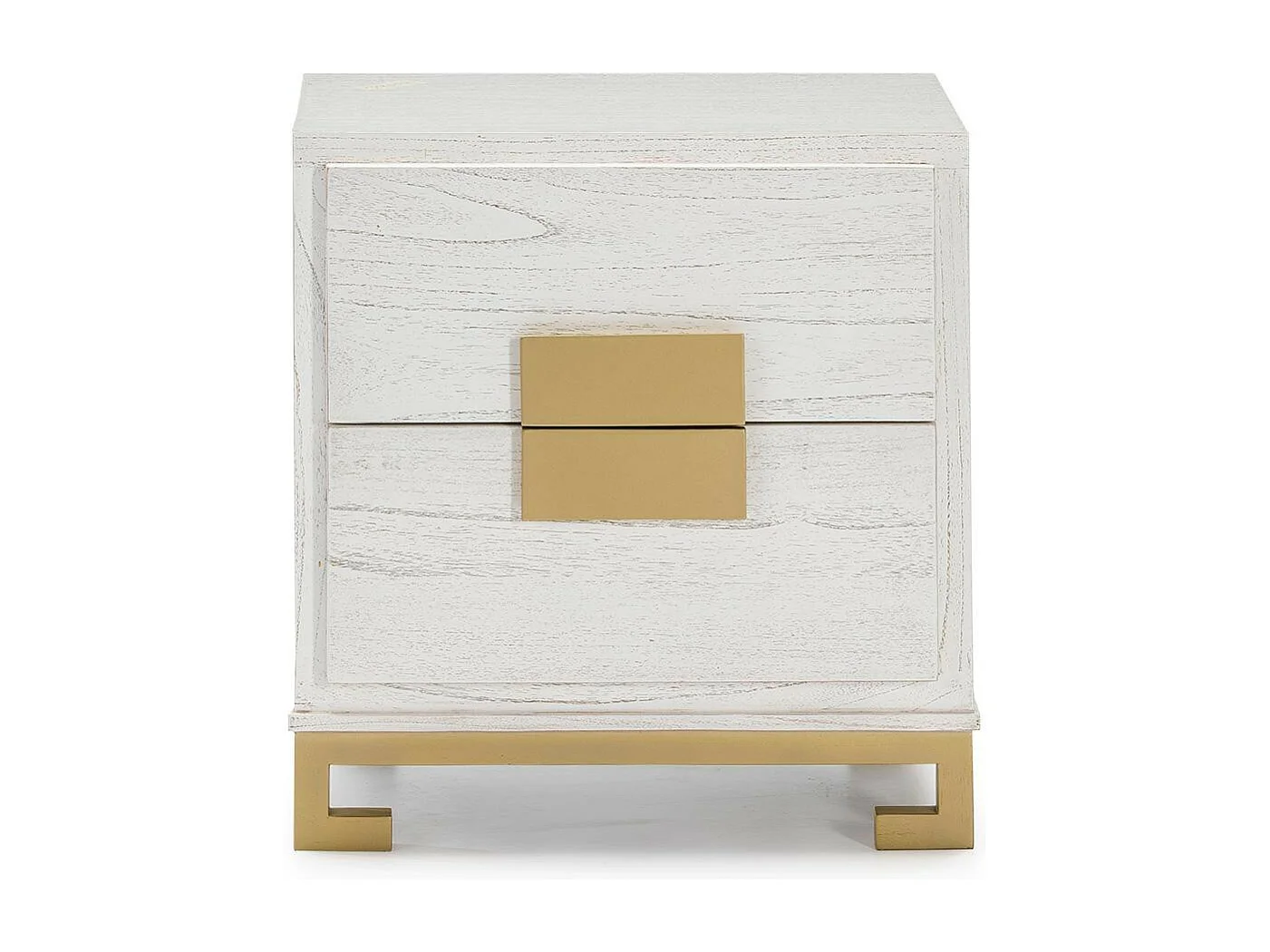 Table de chevet 2 tiroirs bois blanc et doré Hope