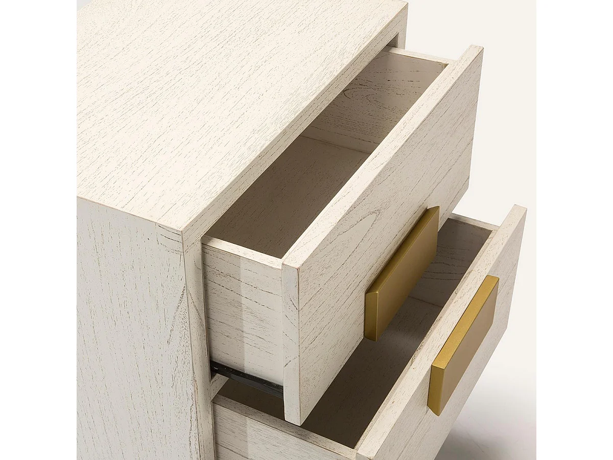 Table de chevet 2 tiroirs bois blanc et doré Hope