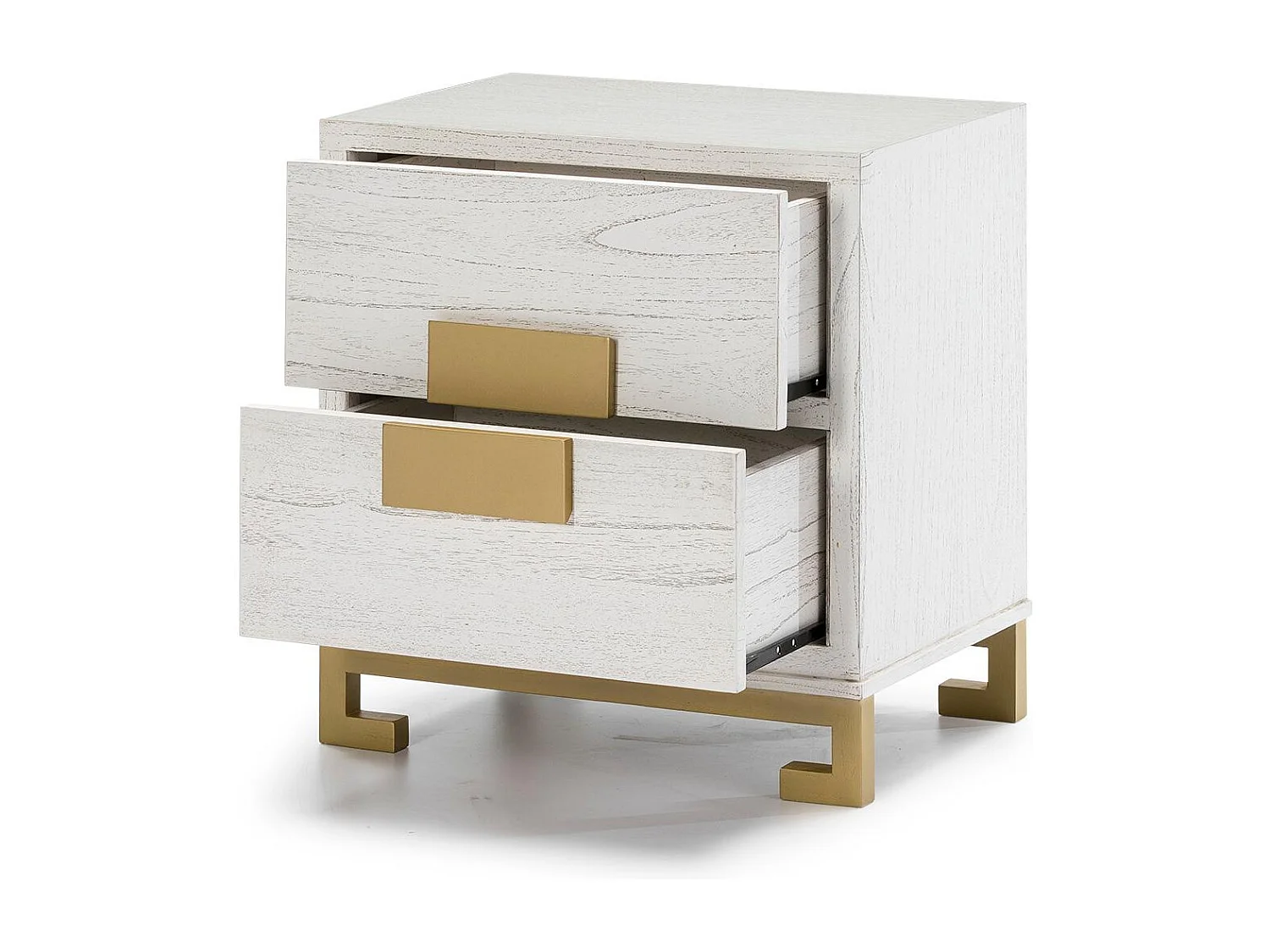 Table de chevet 2 tiroirs bois blanc et doré Hope
