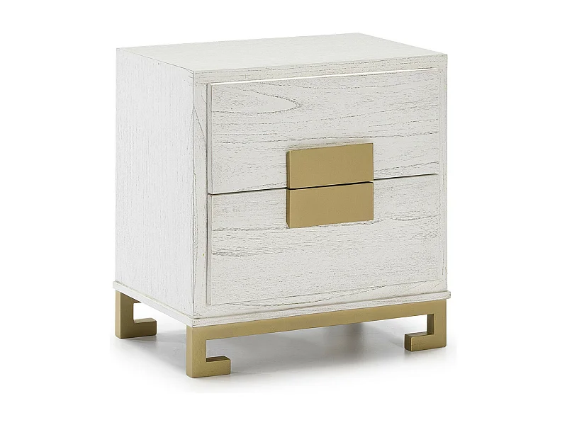 Table de chevet 2 tiroirs bois blanc et doré Hope