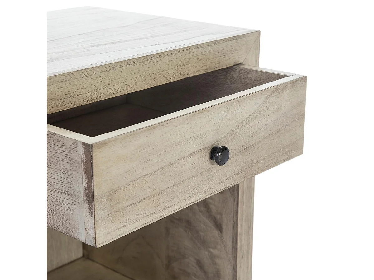 Table de chevet 1 tiroir 1 niche bois massif grisé voilé Ras