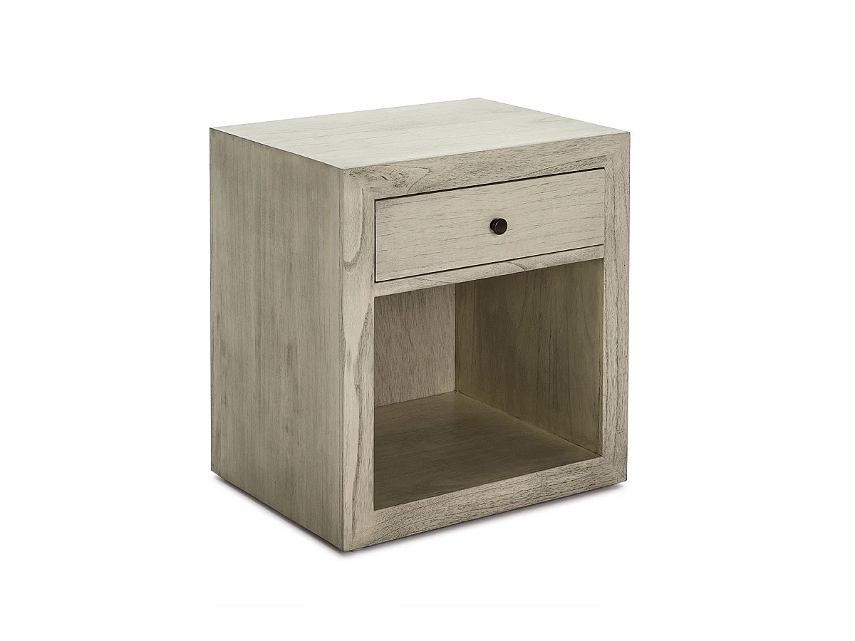 Table de chevet 1 tiroir 1 niche bois massif grisé voilé Ras
