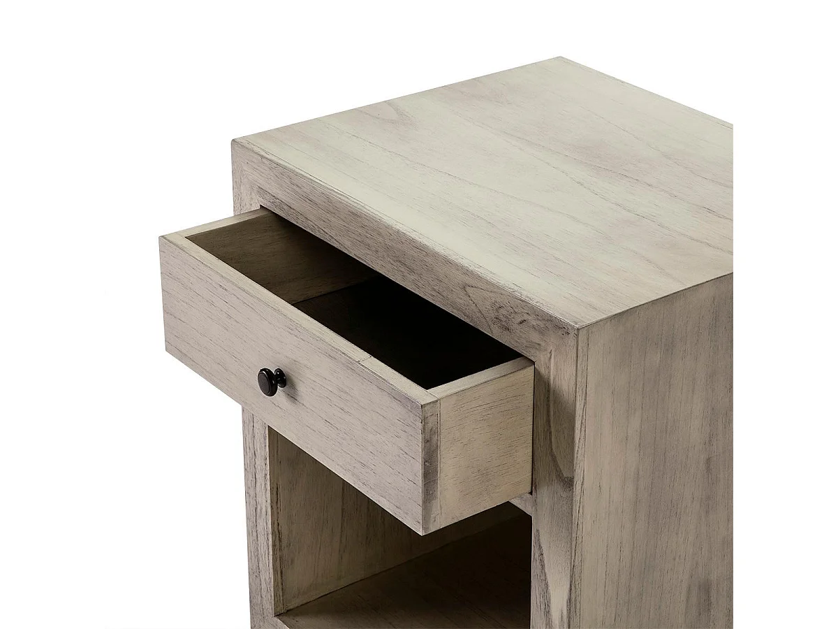 Table de chevet 1 tiroir 1 niche bois massif grisé voilé Ras