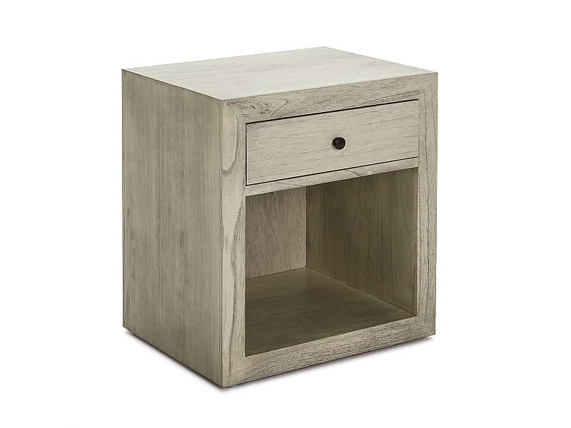 Table de chevet 1 tiroir 1 niche bois massif grisé voilé Ras