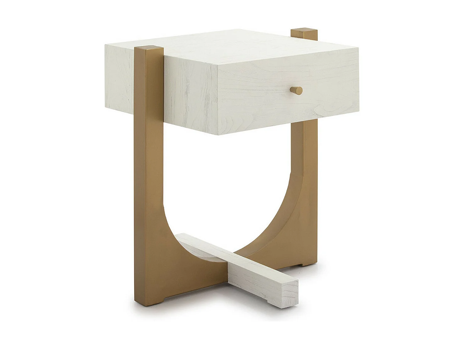 Table de chevet 1 tiroir bois massif blanc et pied métal doré Klass