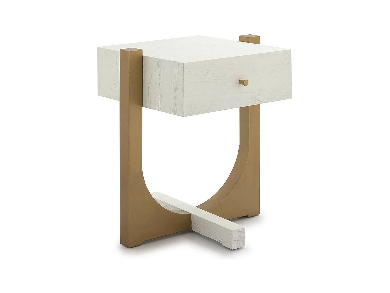 Table de chevet 1 tiroir bois massif blanc et pied métal doré Klass