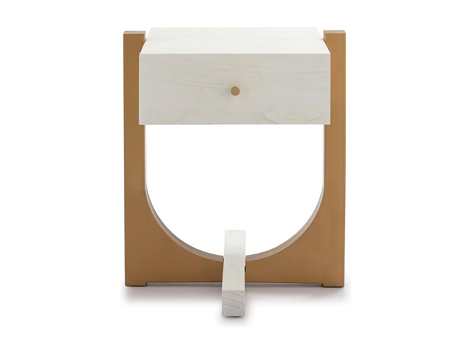 Table de chevet 1 tiroir bois massif blanc et pied métal doré Klass