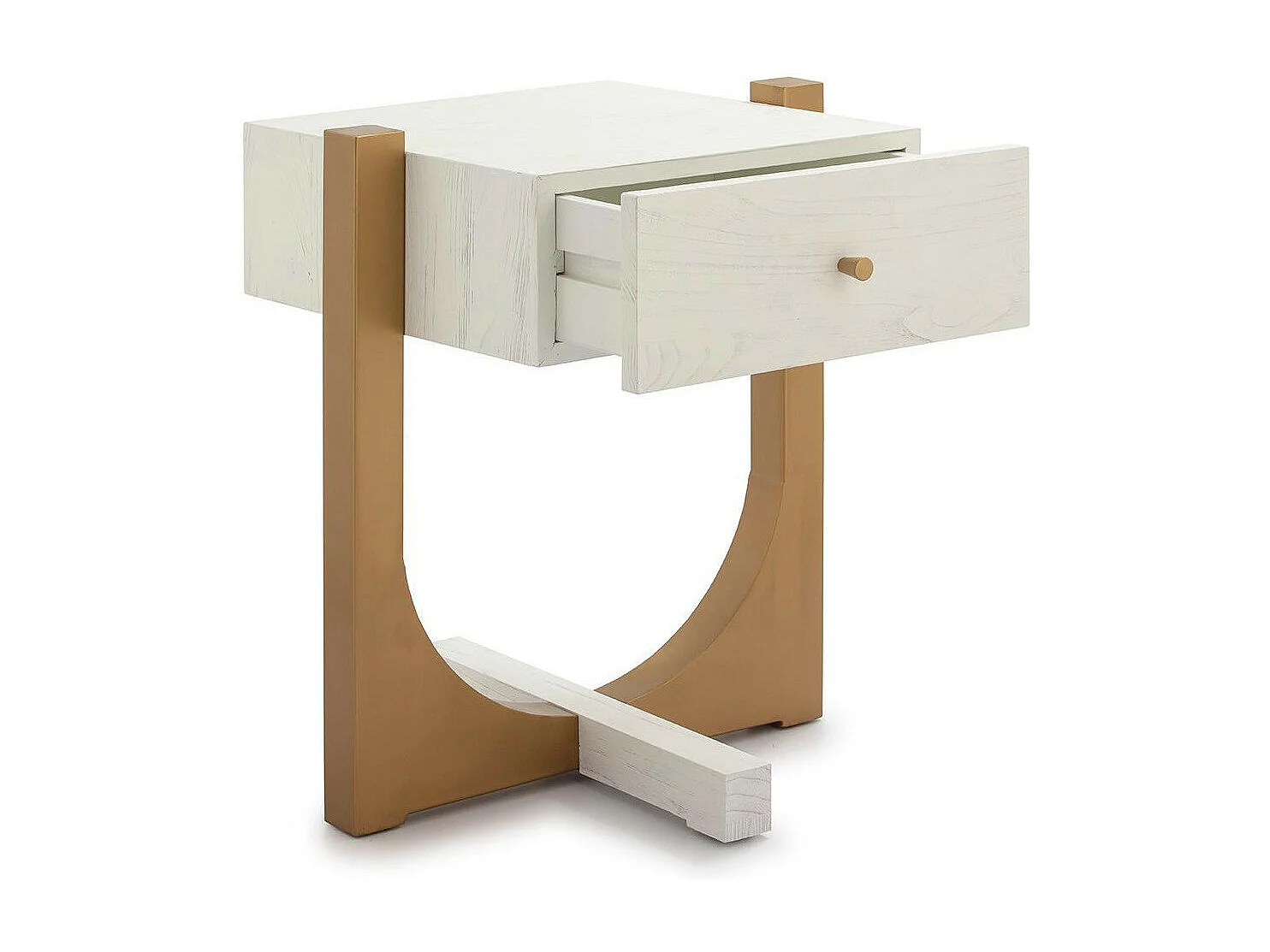 Table de chevet 1 tiroir bois massif blanc et pied métal doré Klass