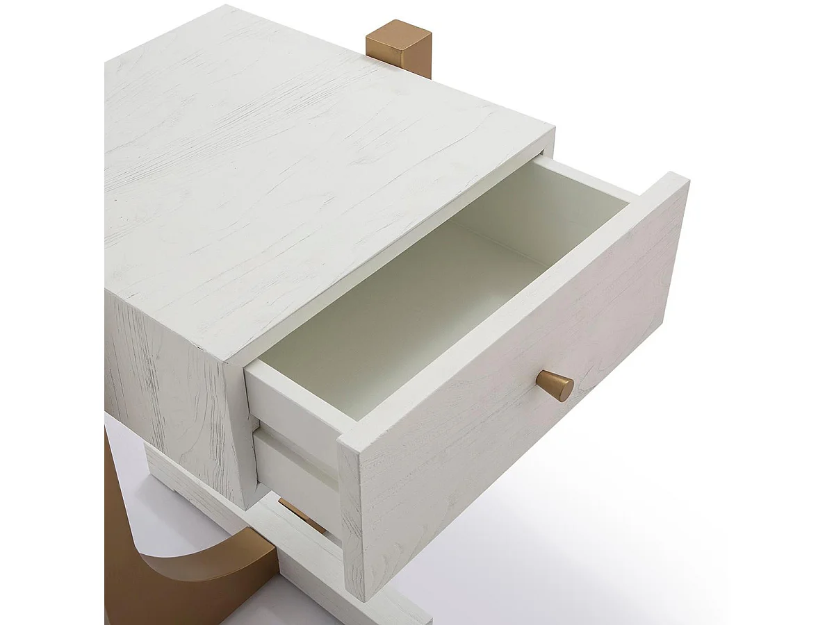 Table de chevet 1 tiroir bois massif blanc et pied métal doré Klass