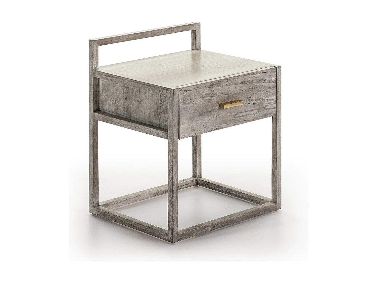 Mesilla de noche Castle de 1 cajón de madera maciza velada gris