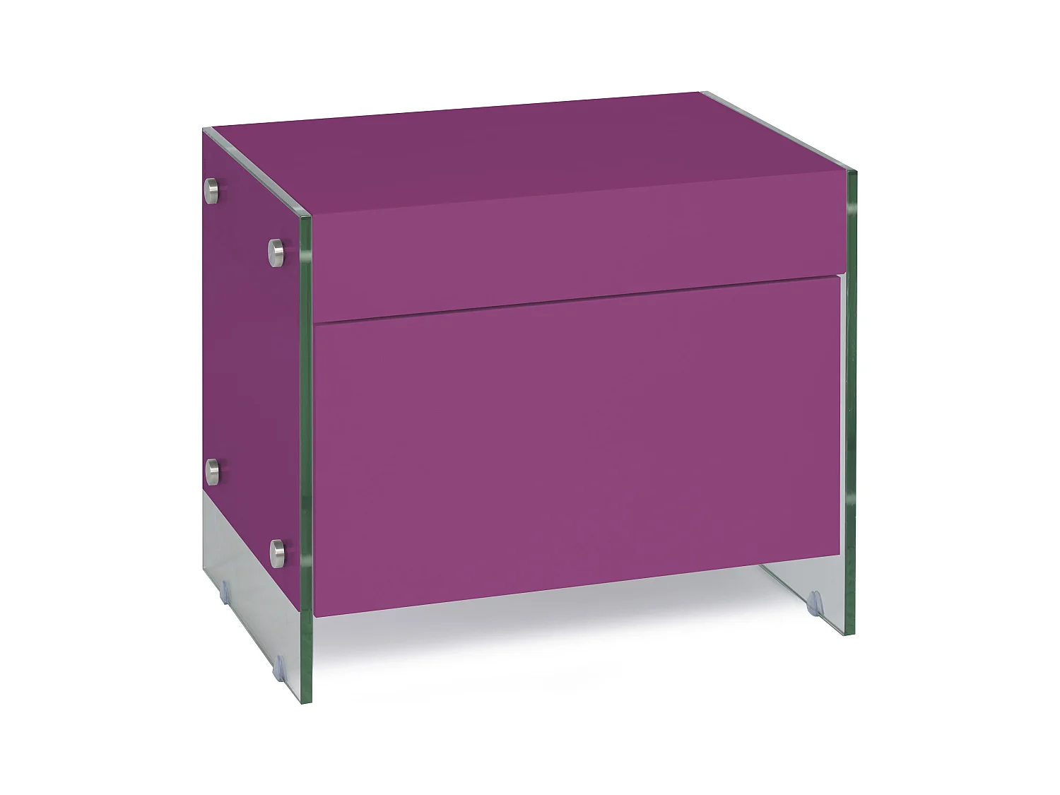 Table de chevet 1 tiroir bois laqué violet et verre trempé Elly