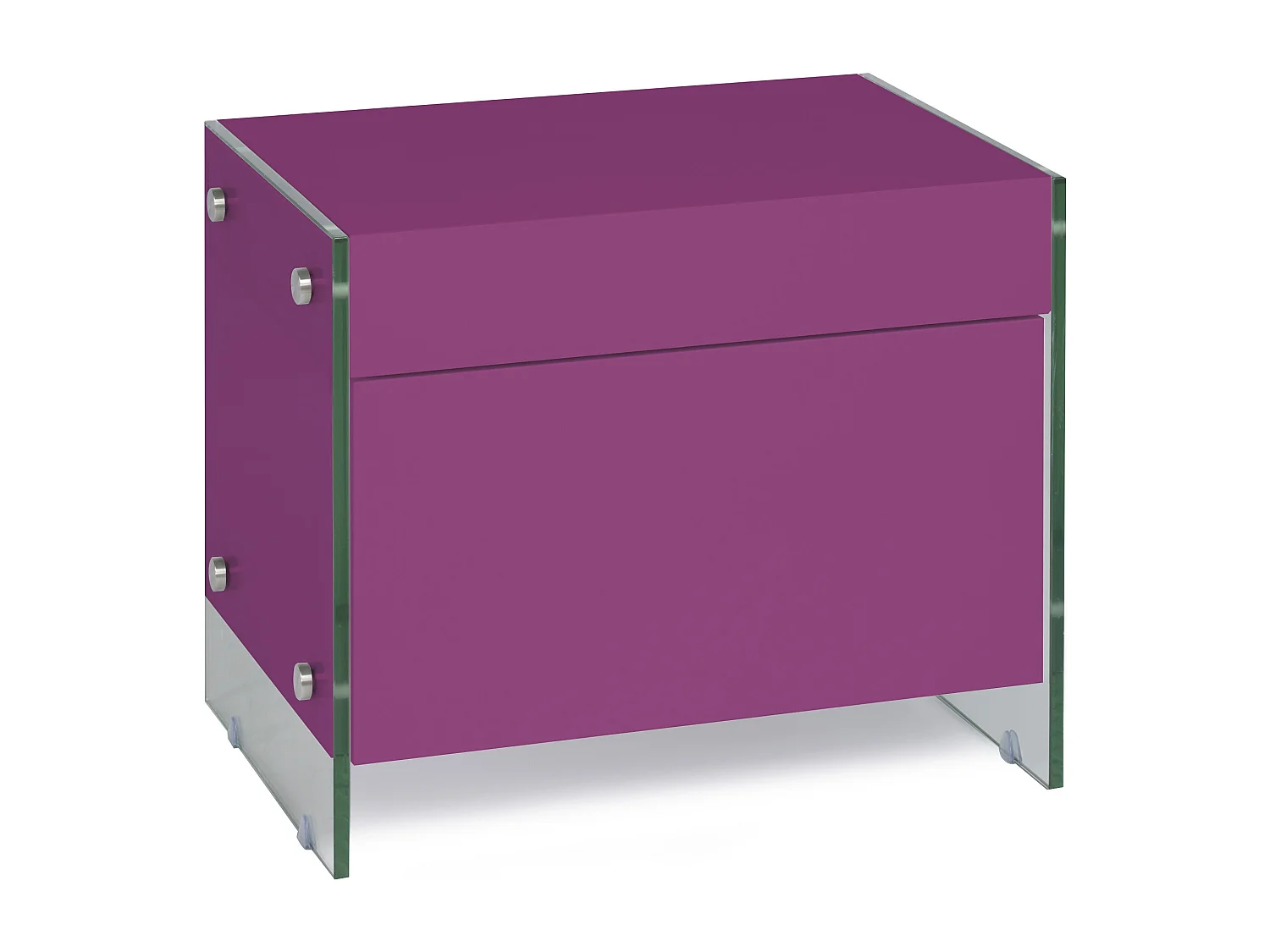 Table de chevet 1 tiroir bois laqué violet et verre trempé Elly
