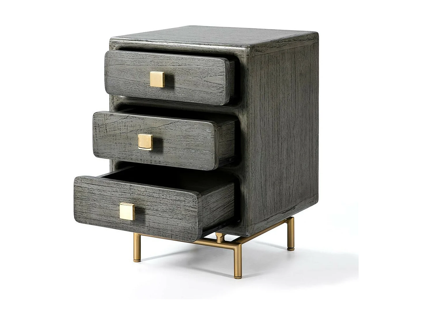 Bar grijs gelakt massief houten nachtkastje met 3 lades