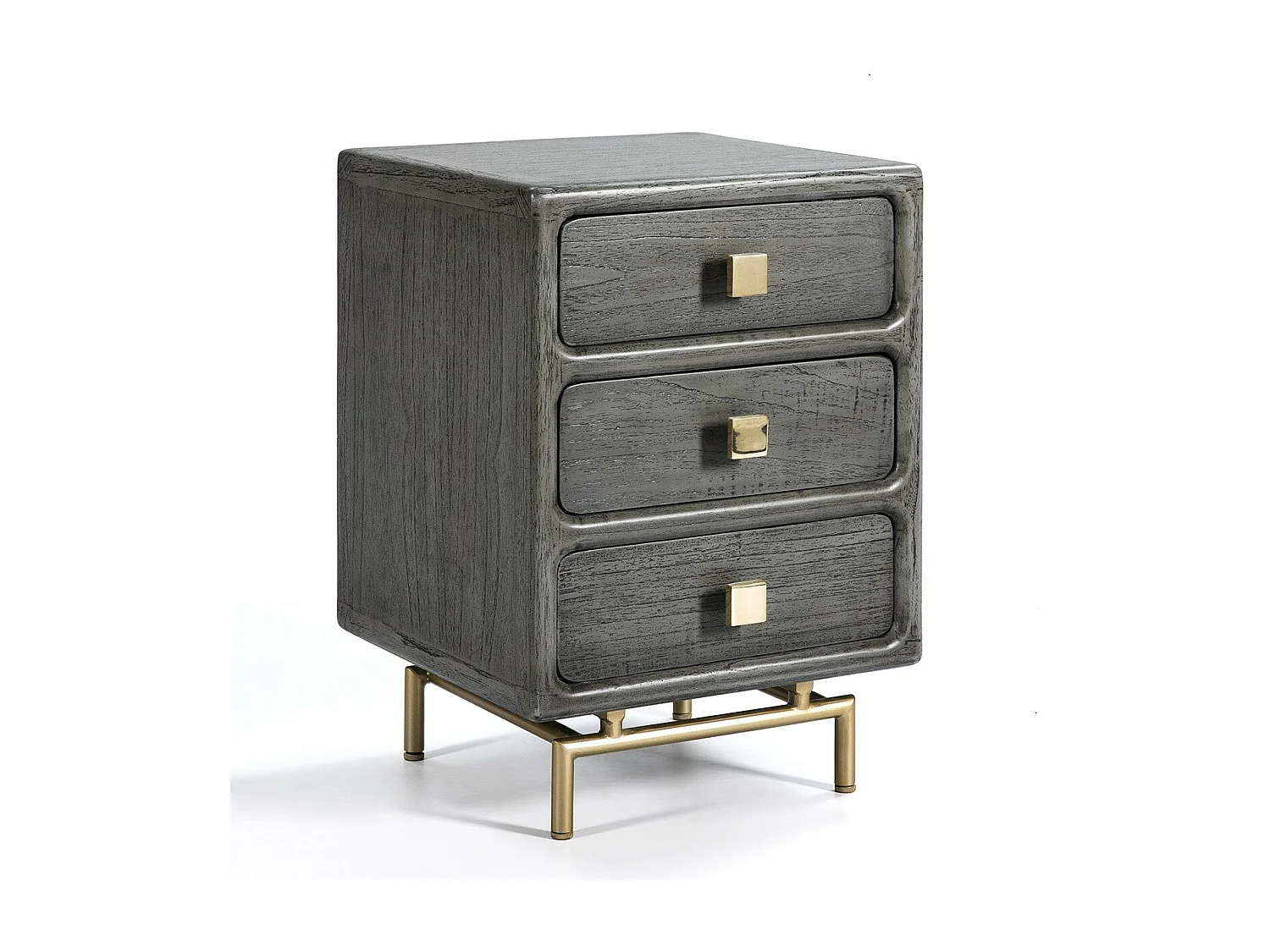 Bar grijs gelakt massief houten nachtkastje met 3 lades