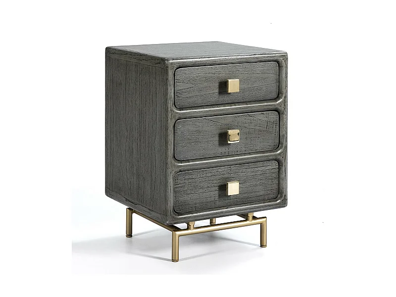 Table de chevet 3 tiroirs bois massif peint gris Bar