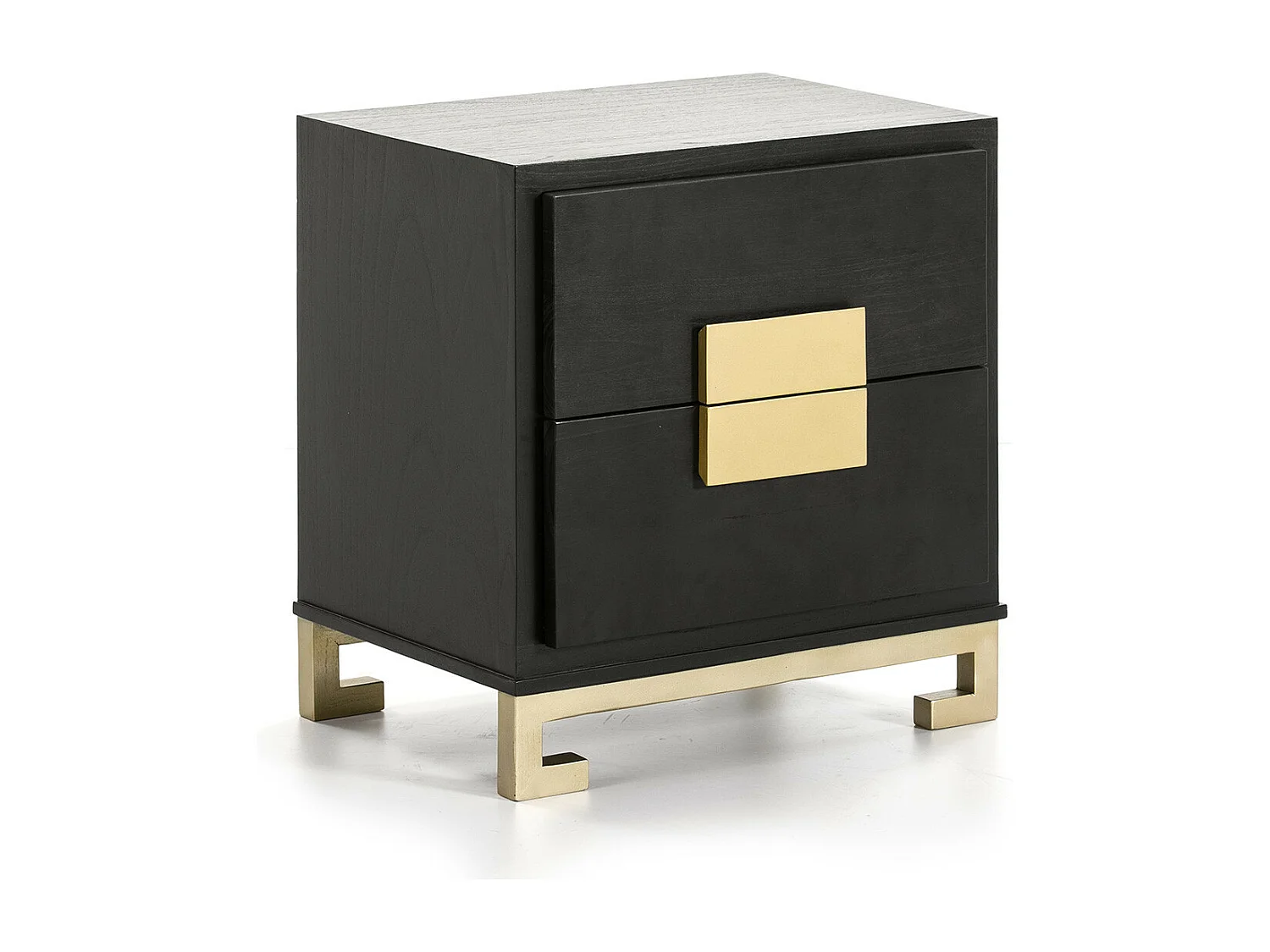 Table de chevet 2 tiroirs bois noir et doré Hope