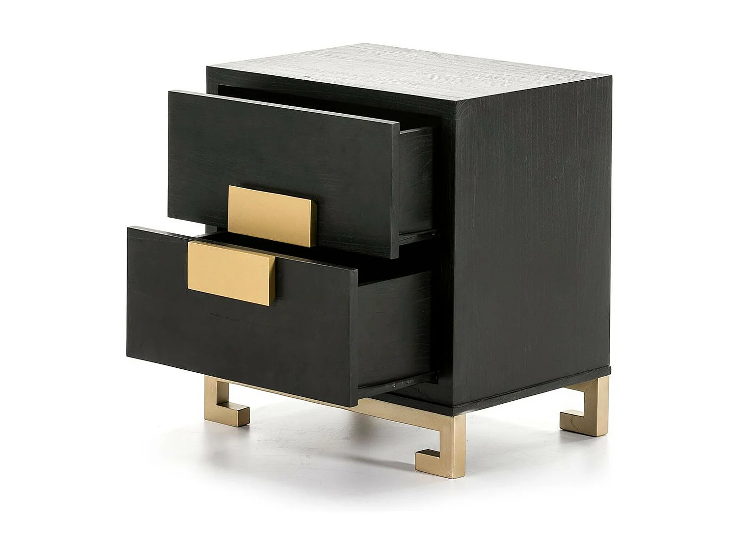 Table de chevet 2 tiroirs bois noir et doré Hope