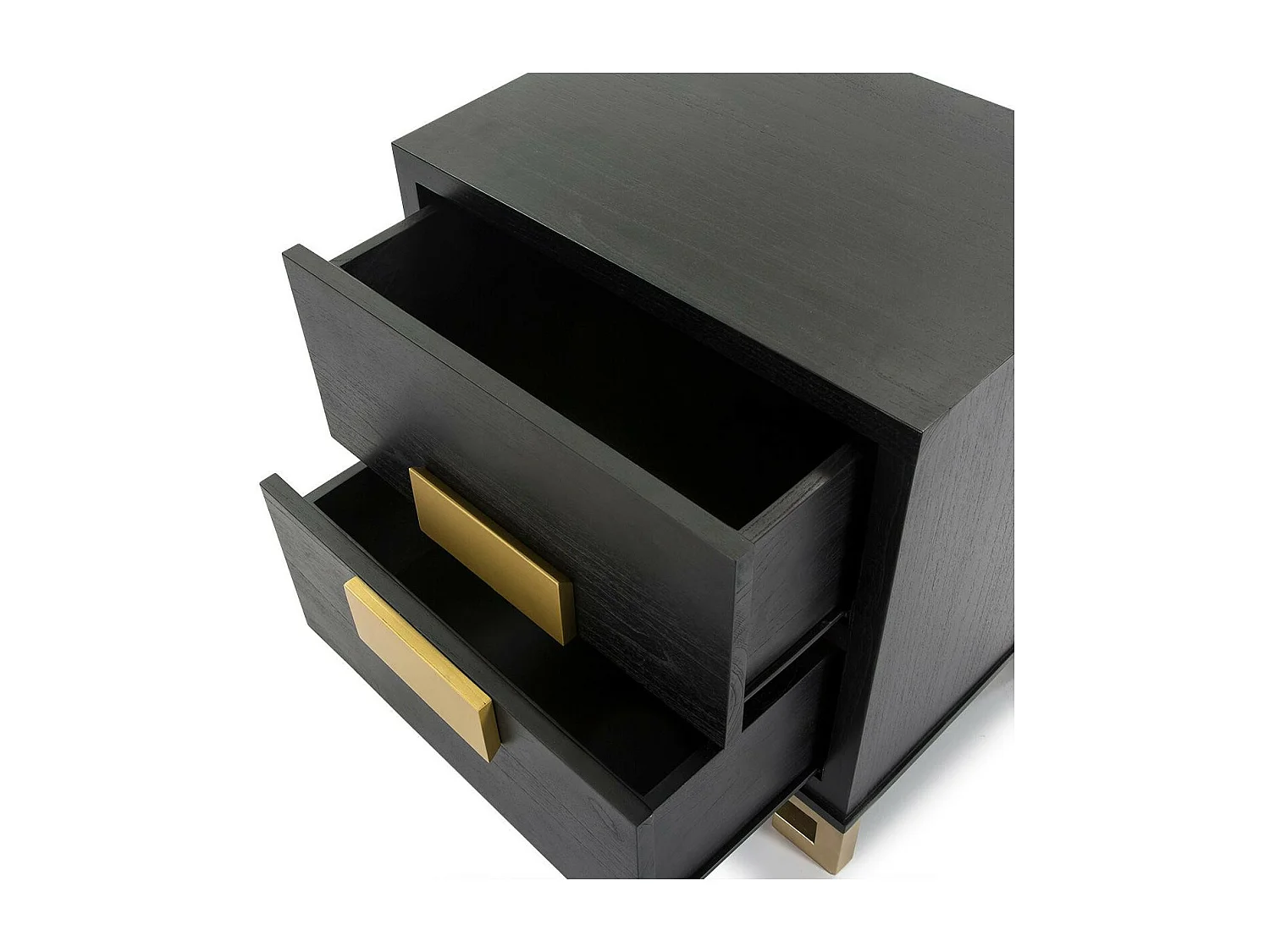 Table de chevet 2 tiroirs bois noir et doré Hope