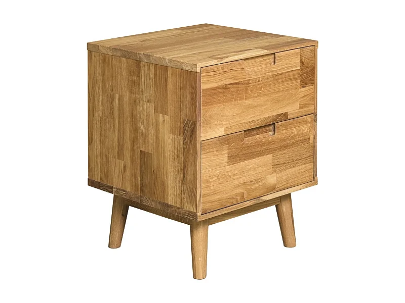 Mesita de noche Kundy de madera maciza de roble con 2 cajones