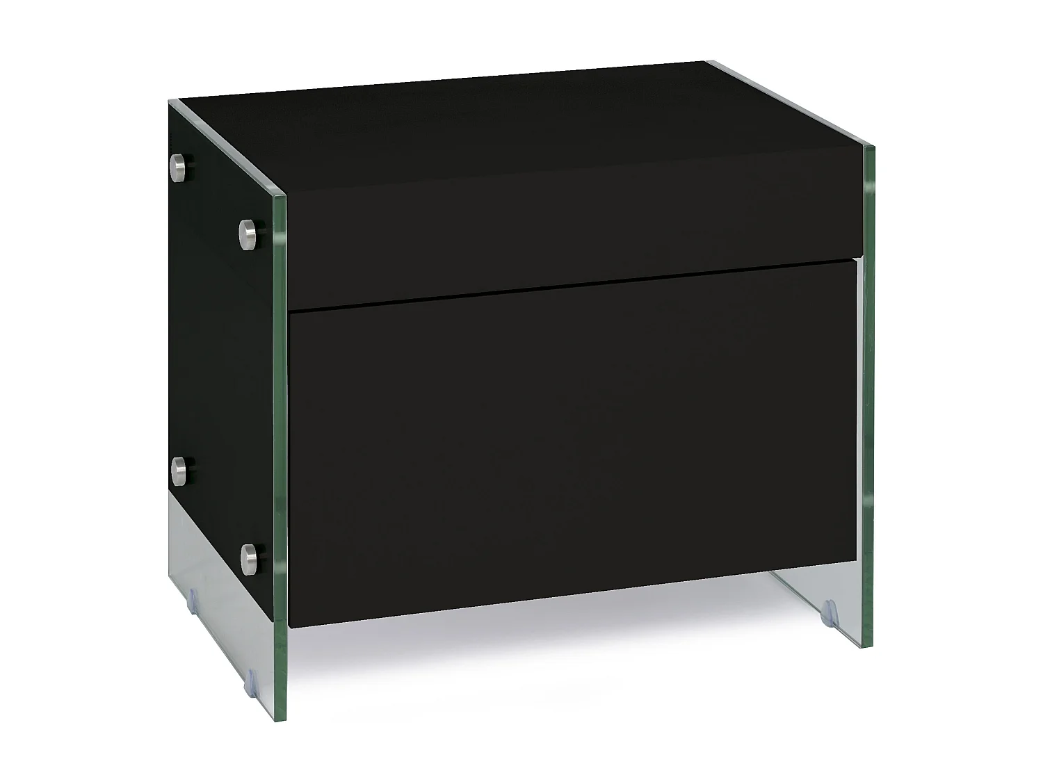 Table de chevet 1 tiroir bois laqué noir et verre trempé Elly