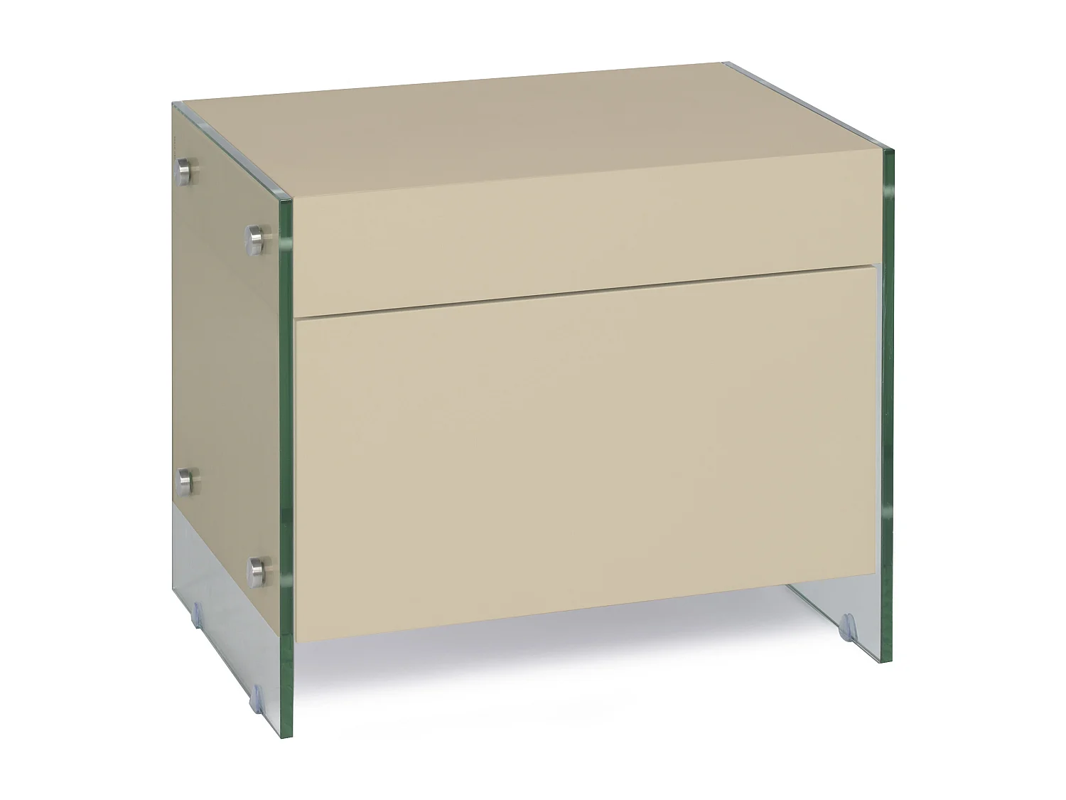 Elly nachtkastje met 1 lade in crèmegelakt hout en gehard glas