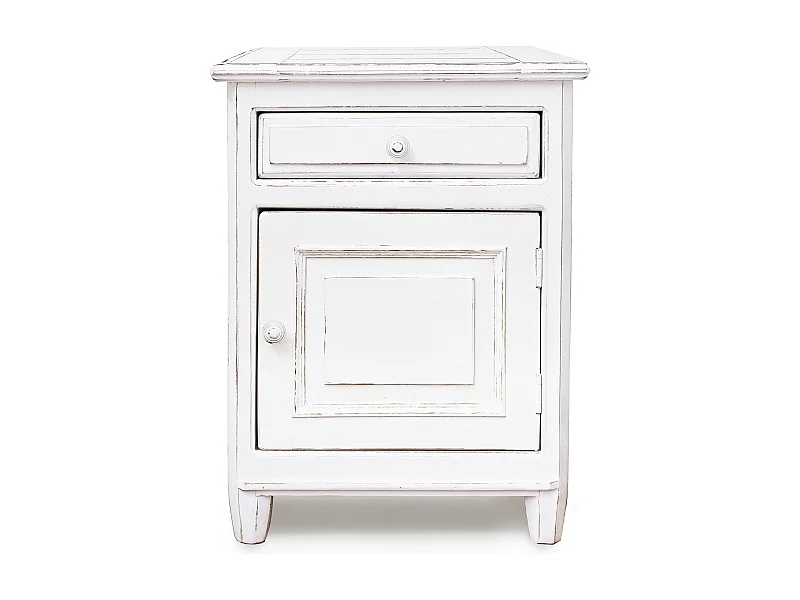 Nachtkastje links 1 deur in wit gepatineerd mangohout Kolita 50 cm