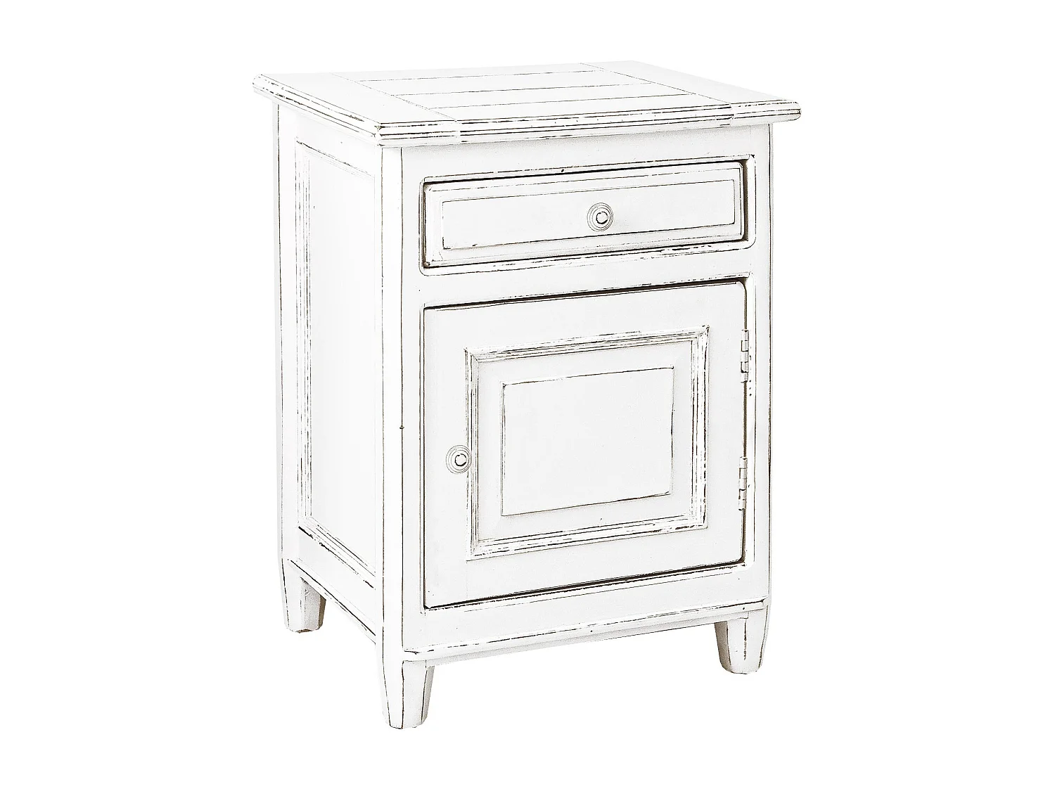 Nachtkastje links 1 deur in wit gepatineerd mangohout Kolita 50 cm